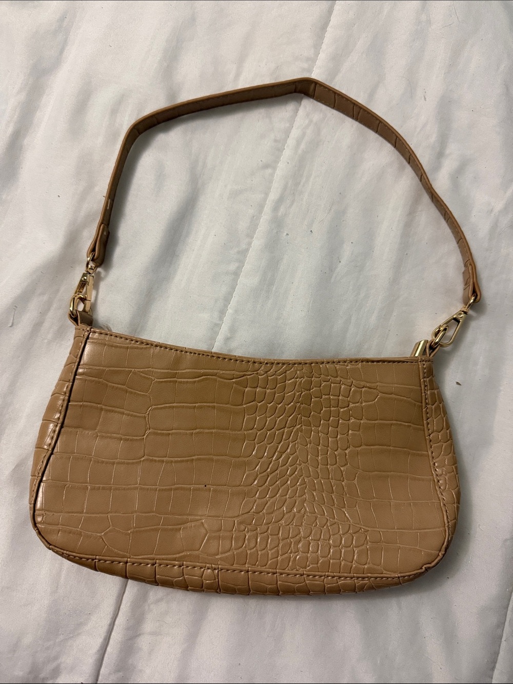 Croc-Embossed Tan Shoulder Bag